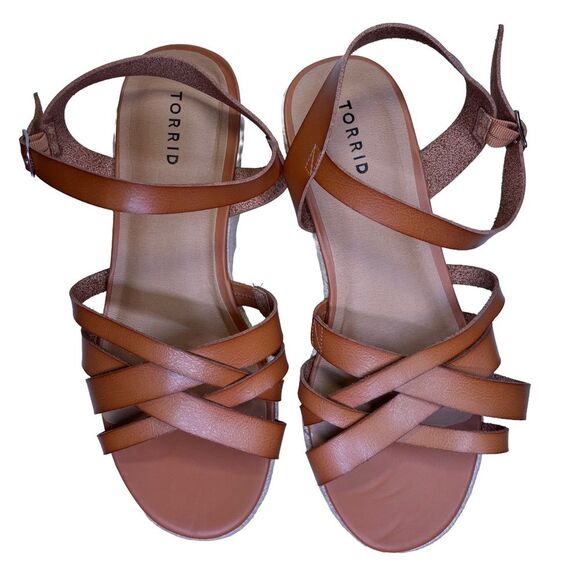 Torrid Brown Faux Leather Espadrille Platform Wedge Sandals - Size 12 - Picture 2 of 11